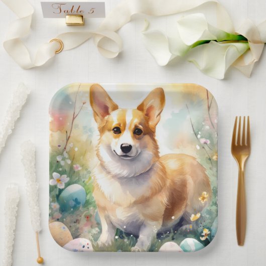 Corgi mit Ostereier Urlaub Pappteller (Hochzeit)