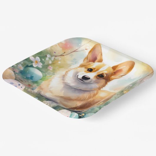 Corgi mit Ostereier Urlaub Pappteller (Gewinkelt)