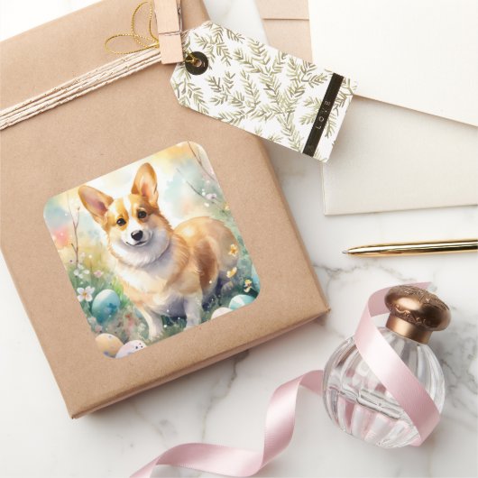 Corgi mit Ostereier Urlaub Quadratischer Aufkleber (Schenken)