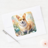 Corgi mit Ostereier Urlaub Quadratischer Aufkleber (Umschlag)