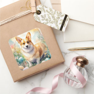 Corgi mit Ostereiern Feiertag Quadratischer Aufkleber