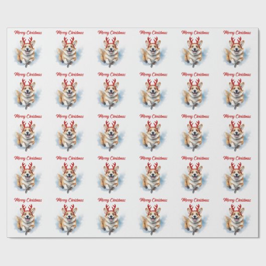 Corgi mit Reindeer Antlers Frohe Weihnachten Geschenkpapier (Flach)