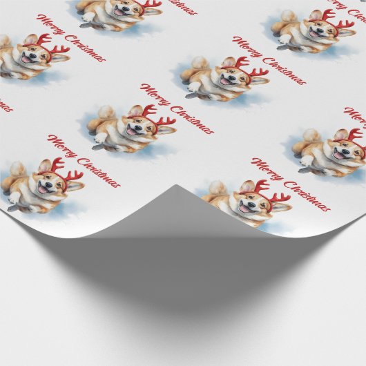 Corgi mit Reindeer Antlers Frohe Weihnachten Geschenkpapier (Ecke)