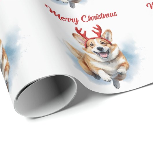 Corgi mit Reindeer Antlers Frohe Weihnachten Geschenkpapier (Rolleneckpunkt)