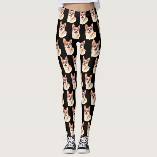 Corgi mit rosa Sonnenbrille Leggings (Vorderseite)