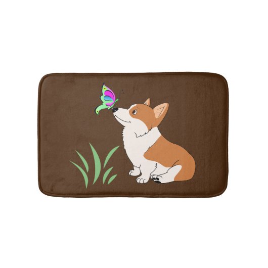 Corgi mit Schmetterling Badematte (Vorderseite)