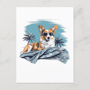 Corgi mit Sonnenbrille am Strand Postkarte