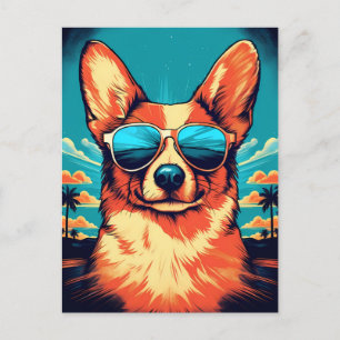 Corgi mit Sonnenbrille an einem tropischen Strand Postkarte