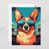Corgi mit Sonnenbrille an einem tropischen Strand Postkarte (Vorne/Hinten)