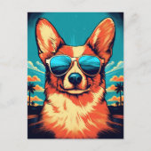 Corgi mit Sonnenbrille an einem tropischen Strand Postkarte (Vorderseite)