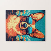 Corgi mit Sonnenbrille an einem tropischen Strand Puzzle (Horizontal)