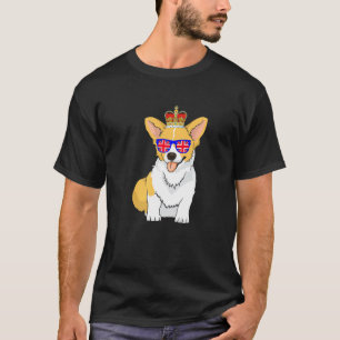 Corgi mit Sonnenbrille und Krone England UK-Flagge T-Shirt