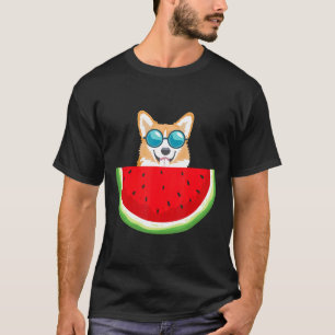 Corgi mit Wassermelone T Damen Herren Hund T-Shirt
