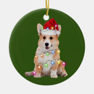 Corgi mit Weihnachts-Scafts Weihnachtsmannmütze Ge Keramik Ornament
