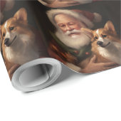 Corgi mit Weihnachtsfeiern Geschenkpapier (Rolleneckpunkt)