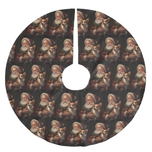 Corgi mit Weihnachtsfeiern Polyester Weihnachtsbaumdecke (Vorderseite)