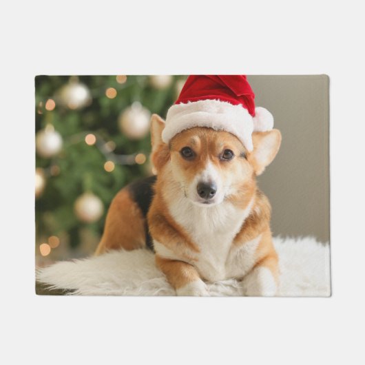 Corgi mit Weihnachtsmannmütze Doormat Fußmatte (Vorderseite)