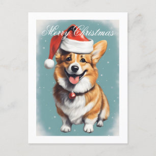 Corgi mit Weihnachtsmannmütze frohe Weihnachten Postkarte