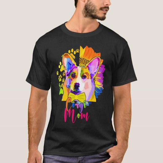 Corgi Mom Cute Colourful Dog Sunflower  Mother's D T-Shirt (Vorderseite)