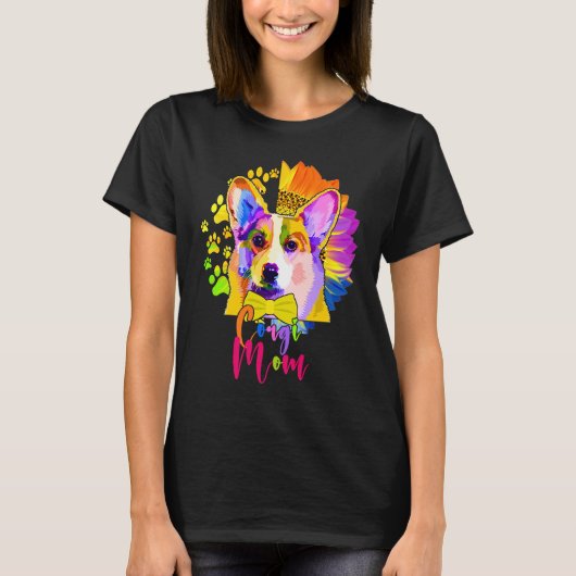 Corgi Mom Cute Colourful Dog Sunflower  Mother's D T-Shirt (Vorderseite)