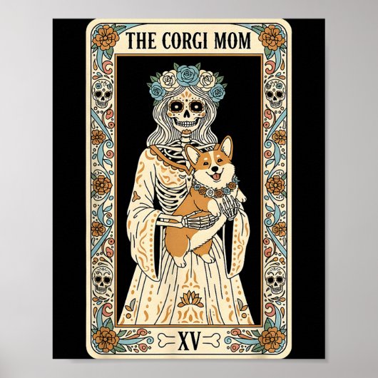 Corgi Mom Tarot Card Skeleton Dog Lover Soky Hallo Poster (Vorne)