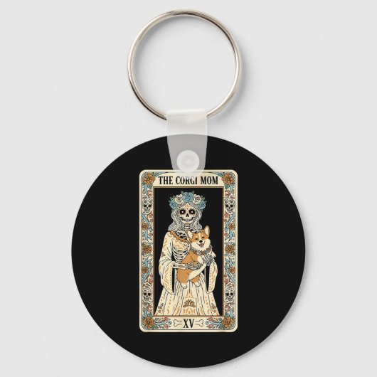 Corgi Mom Tarot Card Skeleton Dog Lover Soky Hallo Schlüsselanhänger (Vorderseite)