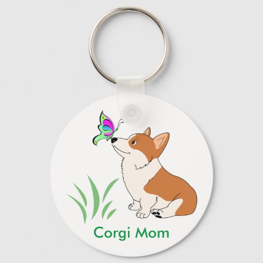 Corgi Mom with Butterfly Schlüsselanhänger (Vorderseite)