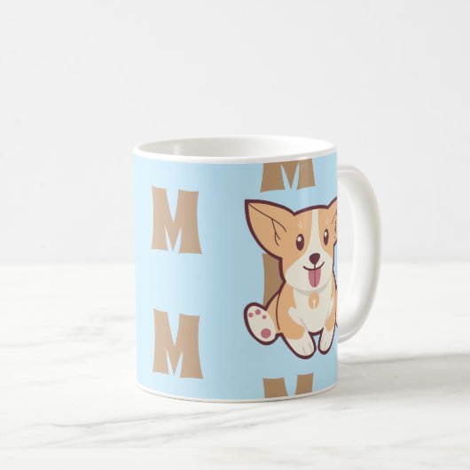 Corgi Monogramm Muster blaue Tasse (VorderseiteRechts)