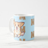 Corgi Monogramm Muster blaue Tasse (Vorderseite Links)