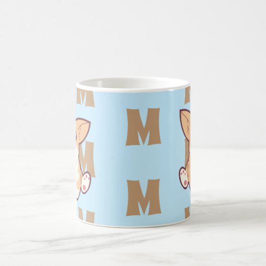 Corgi Monogramm Muster blaue Tasse (Mittel)
