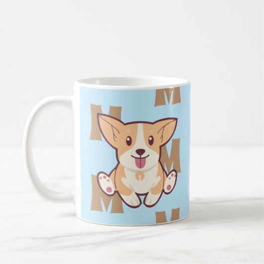 Corgi Monogramm Muster blaue Tasse (Links)