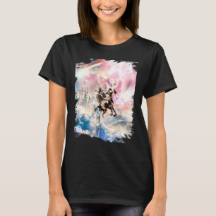Corgi Mops Riding Unicorn Roboter im Weltraum T-Shirt