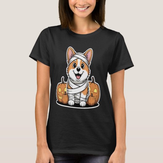 Corgi Mummy Halloween Pumpkins Dog T-Shirt (Vorderseite)