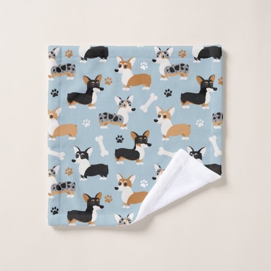Corgi-Muster Blau Badhandtuch Set (Waschlappen)