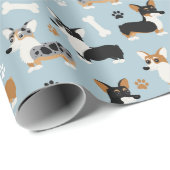 Corgi-Muster Blau Geschenkpapier (Rolleneckpunkt)