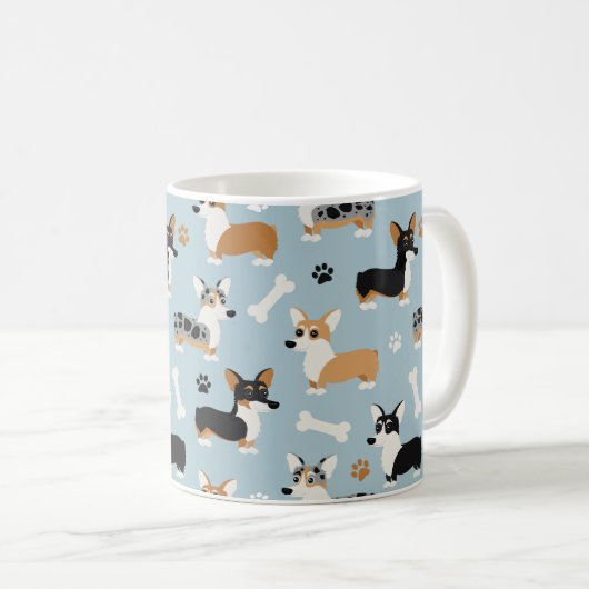 Corgi-Muster Blau Kaffeetasse (VorderseiteRechts)