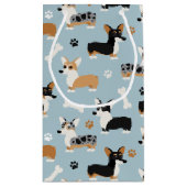 Corgi-Muster Blau Kleine Geschenktüte (Rückseite)