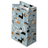 Corgi-Muster Blau Kleine Geschenktüte (Rückseite Schrägansicht)