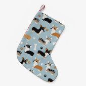 Corgi-Muster Blau Kleiner Weihnachtsstrumpf (Vorderansicht (hängend))