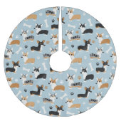 Corgi-Muster Blau Polyester Weihnachtsbaumdecke (Vorderseite)
