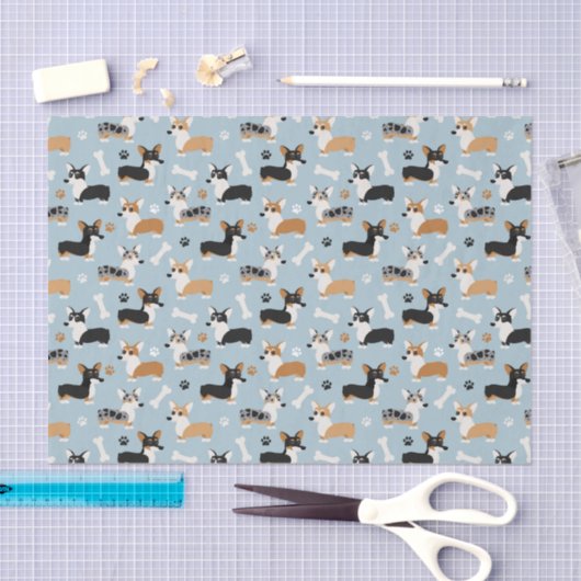Corgi-Muster Blau Seidenpapier (Handwerk)