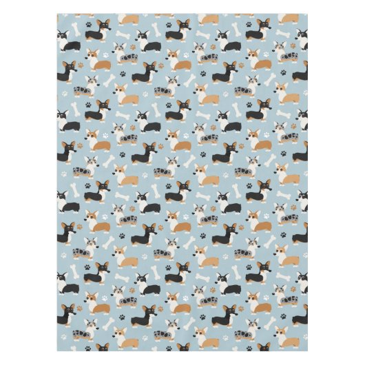 Corgi-Muster Blau Tischdecke (Vorderseite)