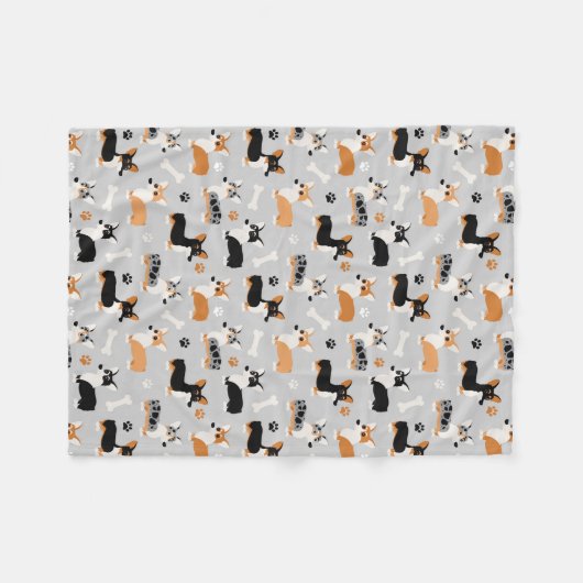 Corgi-Muster Grau Fleecedecke (Vorderseite (Horizontal))