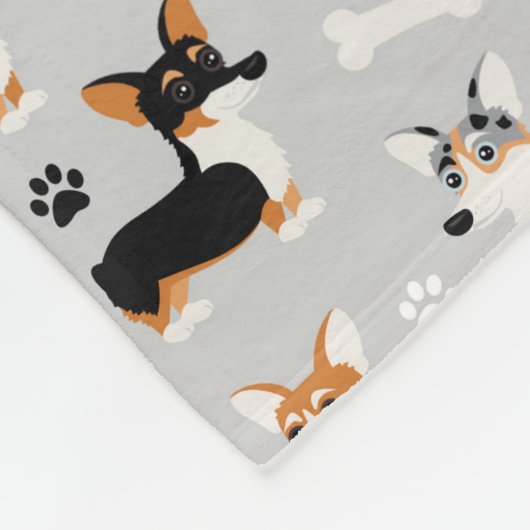 Corgi-Muster Grau Fleecedecke (Ecke)