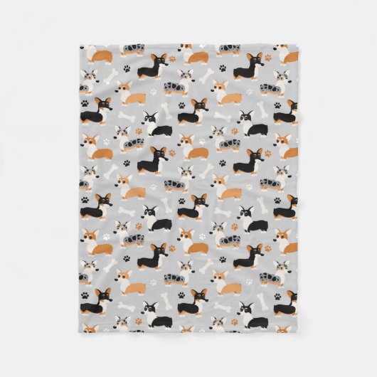 Corgi-Muster Grau Fleecedecke (Vorderseite)