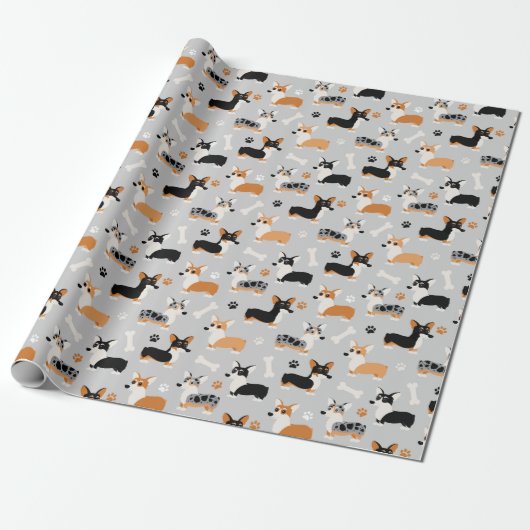 Corgi-Muster Grau Geschenkpapier (Ungerollt)