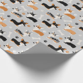 Corgi-Muster Grau Geschenkpapier (Ecke)