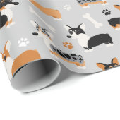 Corgi-Muster Grau Geschenkpapier (Rolleneckpunkt)