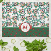 Corgi Muster Monogram Christmas Dog Küchentuch (Gefaltet)