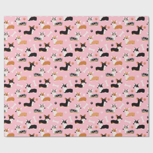 Corgi-Muster Rosa Geschenkpapier (Flach)